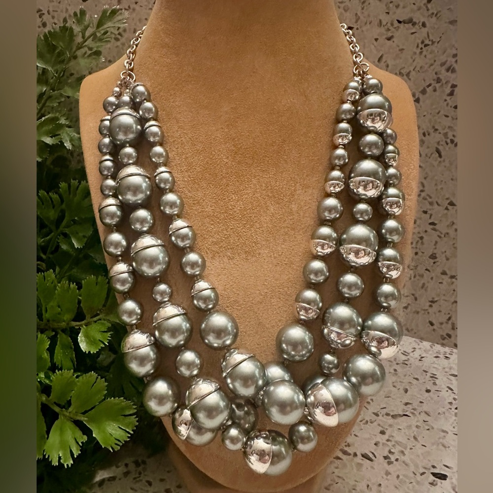 Gray Bead Multi Strand Necklace Set - image 2